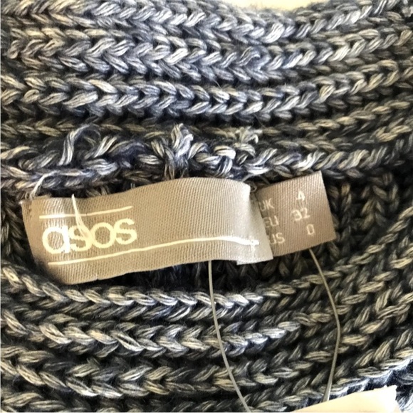 New ASOS Cut Out Back Detail Cable Knit Sweater Heathered Blue Size 0 - Picture 6 of 10